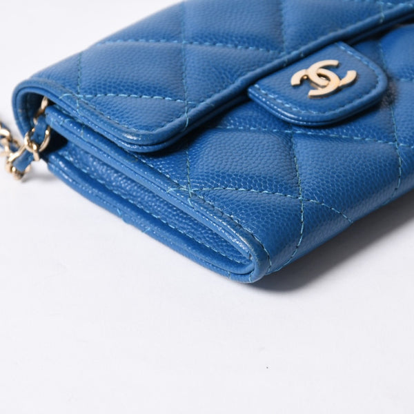 CHANEL シャネル チェーンウォレット コインケース AP0238 30番台 ココマーク キャビアスキン ブルー 美品 中古 4b014174