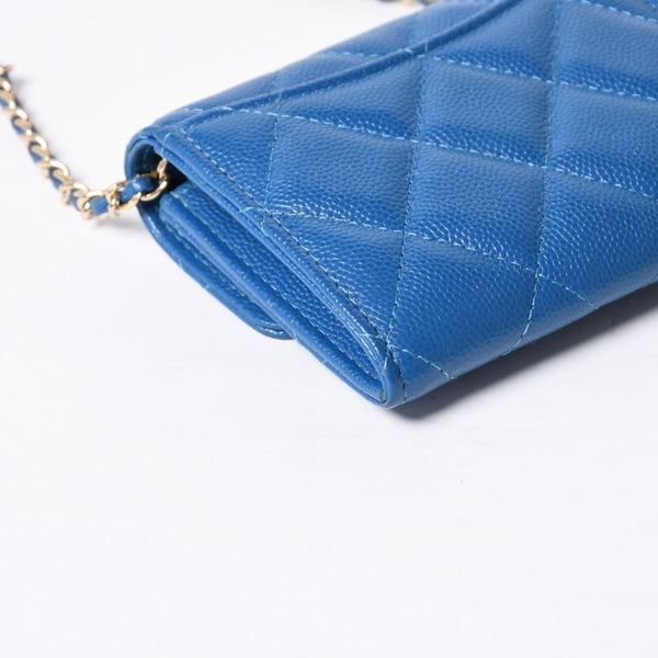 CHANEL シャネル チェーンウォレット コインケース AP0238 30番台 ココマーク キャビアスキン ブルー 美品 中古 4b014174