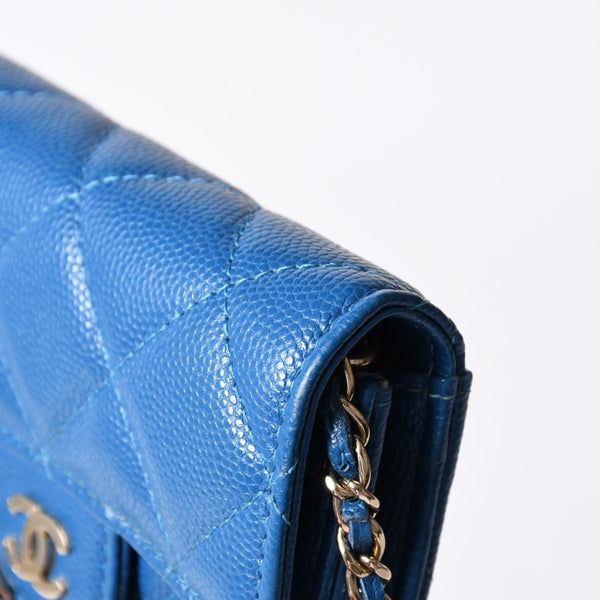 CHANEL シャネル チェーンウォレット コインケース AP0238 30番台 ココマーク キャビアスキン ブルー 美品 中古 4b014174