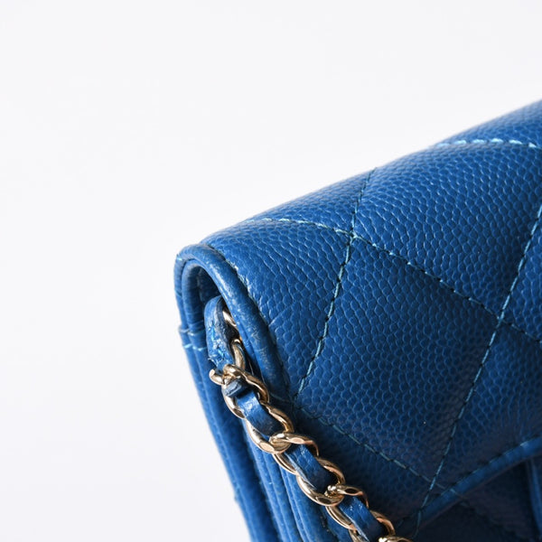 CHANEL シャネル チェーンウォレット コインケース AP0238 30番台 ココマーク キャビアスキン ブルー 美品 中古 4b014174
