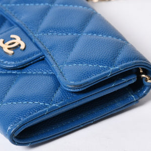 CHANEL シャネル チェーンウォレット コインケース AP0238 30番台 ココマーク キャビアスキン ブルー 美品 中古 4b014174