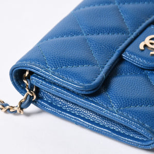 CHANEL シャネル チェーンウォレット コインケース AP0238 30番台 ココマーク キャビアスキン ブルー 美品 中古 4b014174