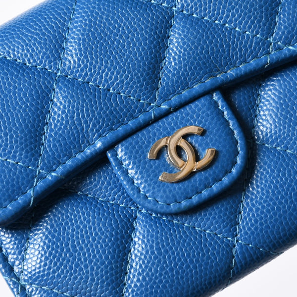 CHANEL シャネル チェーンウォレット コインケース AP0238 30番台 ココマーク キャビアスキン ブルー 美品 中古 4b014174