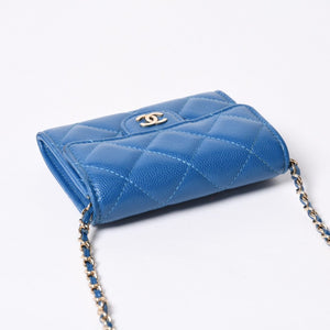 CHANEL シャネル チェーンウォレット コインケース AP0238 30番台 ココマーク キャビアスキン ブルー 美品 中古 4b014174
