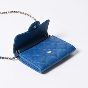 CHANEL シャネル チェーンウォレット コインケース AP0238 30番台 ココマーク キャビアスキン ブルー 美品 中古 4b014174