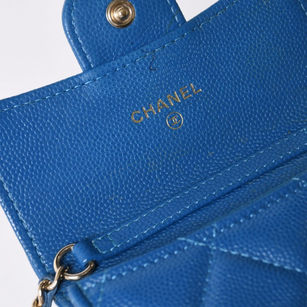 CHANEL シャネル チェーンウォレット コインケース AP0238 30番台 ココマーク キャビアスキン ブルー 美品 中古 4b014174