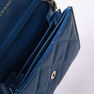 CHANEL シャネル チェーンウォレット コインケース AP0238 30番台 ココマーク キャビアスキン ブルー 美品 中古 4b014174
