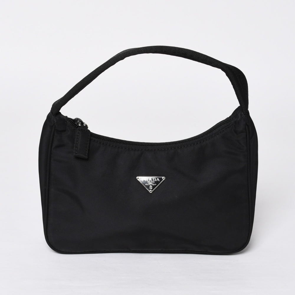 極美品 PRADA プラダ ホーボー ワンショルダーバッグ MV515 トライアングルロゴ 三角ロゴプレート ナイロン ブラック 中古 4a000054