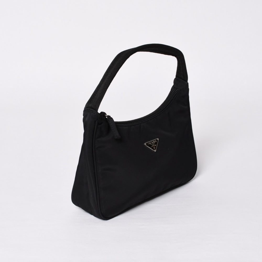 極美品 PRADA プラダ ホーボー ワンショルダーバッグ MV515 トライアングルロゴ 三角ロゴプレート ナイロン ブラック 中古 4a000054