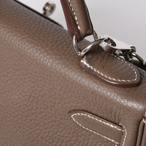 極美品 HERMES エルメス ケリー32 内縫い エトープ □R刻印 トリヨンクレマンス シルバー金具 ハンドバッグ 2WAY 中古 4b014157