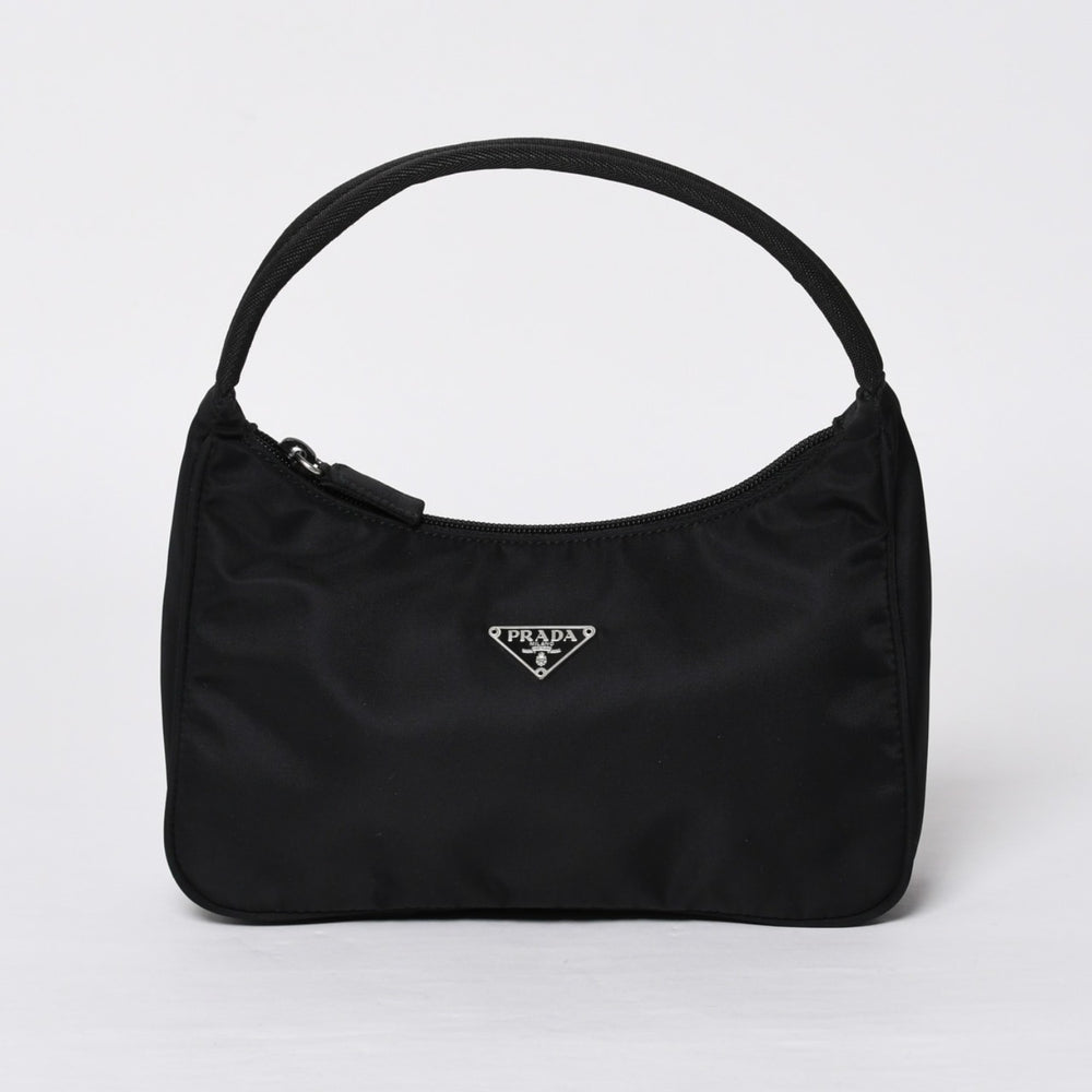 極美品 PRADA プラダ ホーボー ワンショルダーバッグ MV515 トライアングルロゴ 三角ロゴプレート ナイロン ブラック 中古 4a000053
