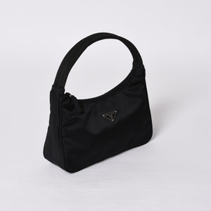 Very Good Condition PRADA Hobo One Shoulder Bag MV515 Triangle Logo Triangle Logo Plate Nylon Black Used 4a000053