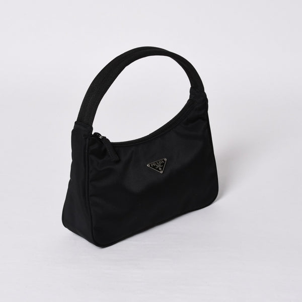 Very Good Condition PRADA Hobo One Shoulder Bag MV515 Triangle Logo Triangle Logo Plate Nylon Black Used 4a000053