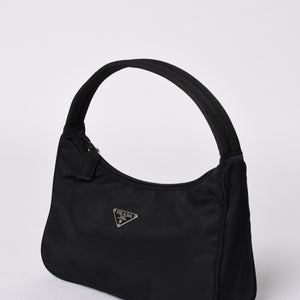 Very Good Condition PRADA Hobo One Shoulder Bag MV515 Triangle Logo Triangle Logo Plate Nylon Black Used 4a000053