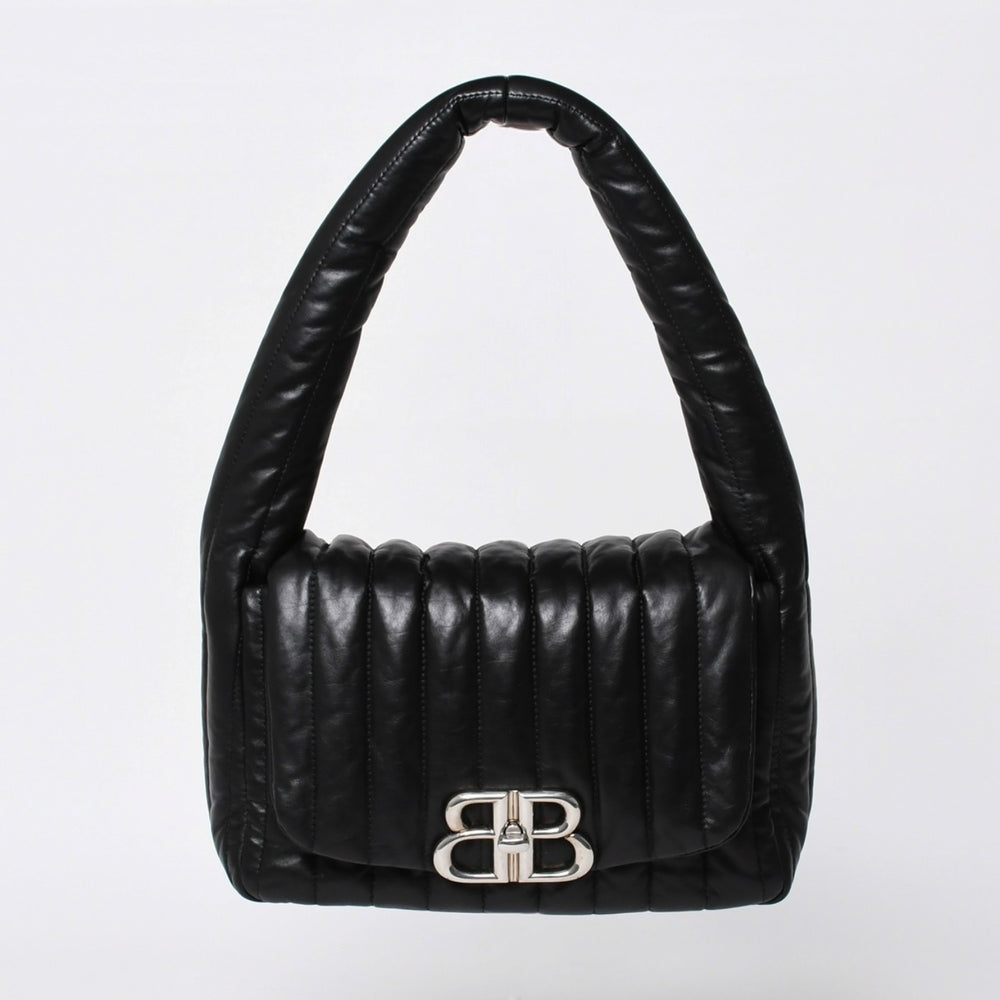 極美品 BALENCIAGA バレンシアガ モナコ ショルダーバッグ 787896 2AA7Z ブラック シルバー金具 カーフスキン 中古 4a000048