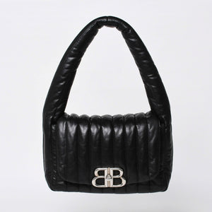 Very Good Condition BALENCIAGA Monaco Shoulder Bag 787896 2AA7Z Black Silver Hardware Calfskin Used 4a000048