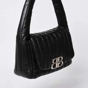 Very Good Condition BALENCIAGA Monaco Shoulder Bag 787896 2AA7Z Black Silver Hardware Calfskin Used 4a000048