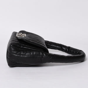 Very Good Condition BALENCIAGA Monaco Shoulder Bag 787896 2AA7Z Black Silver Hardware Calfskin Used 4a000048