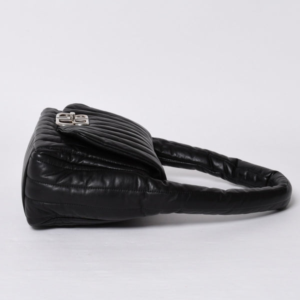Very Good Condition BALENCIAGA Monaco Shoulder Bag 787896 2AA7Z Black Silver Hardware Calfskin Used 4a000048