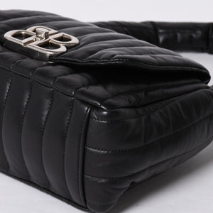 Very Good Condition BALENCIAGA Monaco Shoulder Bag 787896 2AA7Z Black Silver Hardware Calfskin Used 4a000048