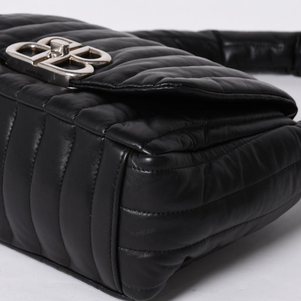 Very Good Condition BALENCIAGA Monaco Shoulder Bag 787896 2AA7Z Black Silver Hardware Calfskin Used 4a000048