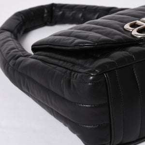 Very Good Condition BALENCIAGA Monaco Shoulder Bag 787896 2AA7Z Black Silver Hardware Calfskin Used 4a000048