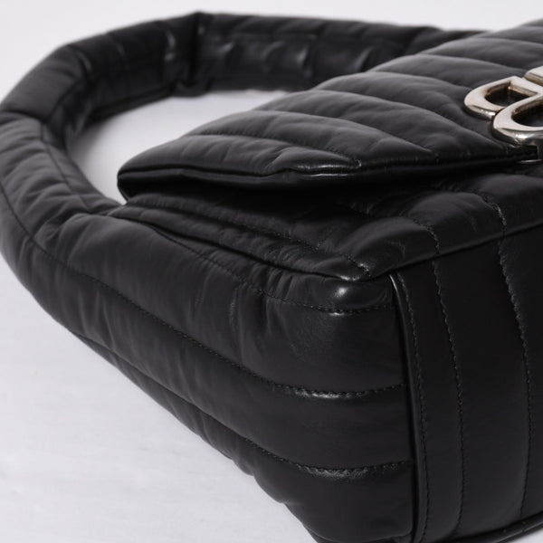 Very Good Condition BALENCIAGA Monaco Shoulder Bag 787896 2AA7Z Black Silver Hardware Calfskin Used 4a000048
