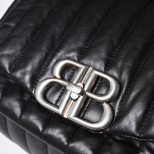 Very Good Condition BALENCIAGA Monaco Shoulder Bag 787896 2AA7Z Black Silver Hardware Calfskin Used 4a000048
