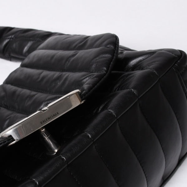 Very Good Condition BALENCIAGA Monaco Shoulder Bag 787896 2AA7Z Black Silver Hardware Calfskin Used 4a000048
