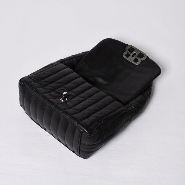 Very Good Condition BALENCIAGA Monaco Shoulder Bag 787896 2AA7Z Black Silver Hardware Calfskin Used 4a000048