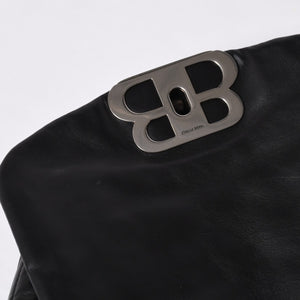 Very Good Condition BALENCIAGA Monaco Shoulder Bag 787896 2AA7Z Black Silver Hardware Calfskin Used 4a000048
