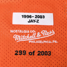 画像をギャラリービューアに読み込む, 極美品 Mitchell &amp; Ness ミッチェルアンドネス JAY-Z Aoc-A-Fella Records ロッカフェラ・レコーズ コラボ ゲームシャツ RN#106371 オレンジ 中古 4b014153