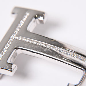 HERMES エルメス ベルト バックル Hロゴ ダイヤ □O刻 リバーシブル ブルー ホワイト サイズ90 シルバー金具 美品 中古 4b014028