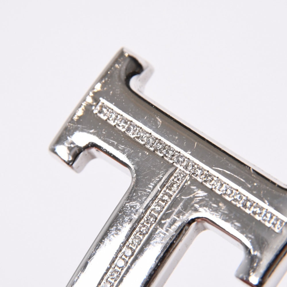 HERMES エルメス ベルト バックル Hロゴ ダイヤ □O刻 リバーシブル ブルー ホワイト サイズ90 シルバー金具 美品 中古 4b014028
