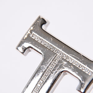 HERMES エルメス ベルト バックル Hロゴ ダイヤ □O刻 リバーシブル ブルー ホワイト サイズ90 シルバー金具 美品 中古 4b014028