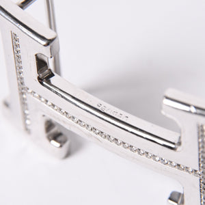 HERMES エルメス ベルト バックル Hロゴ ダイヤ □O刻 リバーシブル ブルー ホワイト サイズ90 シルバー金具 美品 中古 4b014028