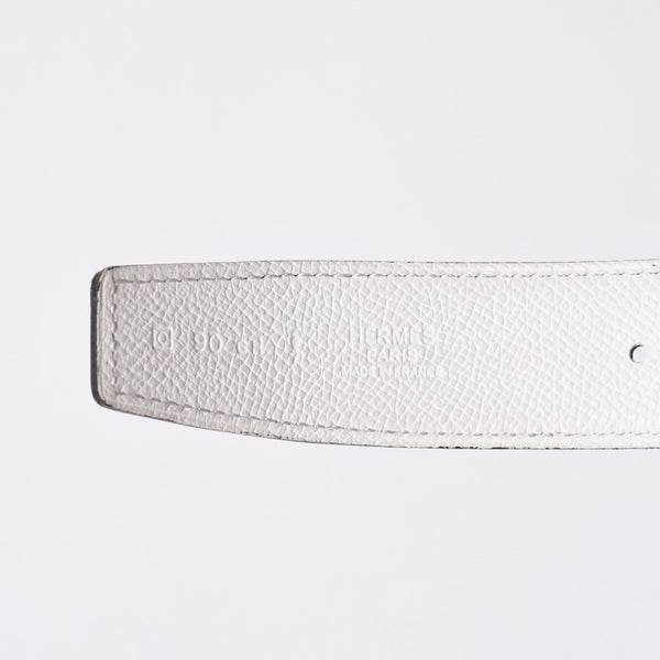 HERMES エルメス ベルト バックル Hロゴ ダイヤ □O刻 リバーシブル ブルー ホワイト サイズ90 シルバー金具 美品 中古 4b014028