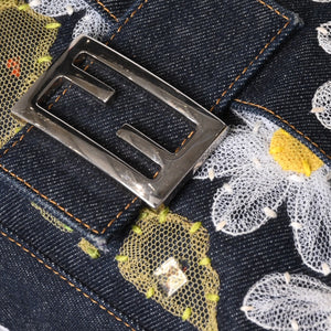 Very Good Condition FENDI Flower Denim Mamma Bucket Embroidery Embroidery Navy Silver Hardware 2384-26335-008 Used 4b012491