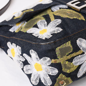 Very Good Condition FENDI Flower Denim Mamma Bucket Embroidery Embroidery Navy Silver Hardware 2384-26335-008 Used 4b012491