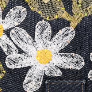Very Good Condition FENDI Flower Denim Mamma Bucket Embroidery Embroidery Navy Silver Hardware 2384-26335-008 Used 4b012491