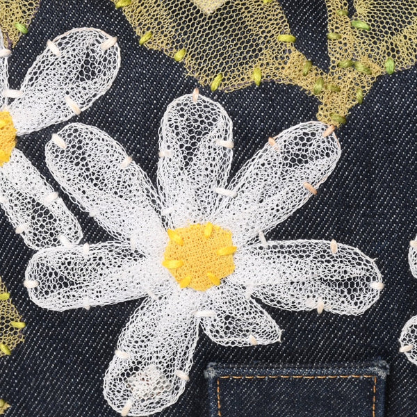 Very Good Condition FENDI Flower Denim Mamma Bucket Embroidery Embroidery Navy Silver Hardware 2384-26335-008 Used 4b012491