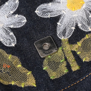 Very Good Condition FENDI Flower Denim Mamma Bucket Embroidery Embroidery Navy Silver Hardware 2384-26335-008 Used 4b012491
