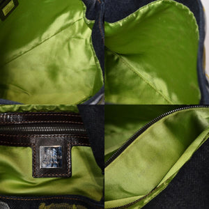 Very Good Condition FENDI Flower Denim Mamma Bucket Embroidery Embroidery Navy Silver Hardware 2384-26335-008 Used 4b012491