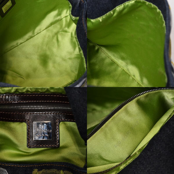 Very Good Condition FENDI Flower Denim Mamma Bucket Embroidery Embroidery Navy Silver Hardware 2384-26335-008 Used 4b012491