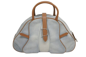 CHRISTIAN DIOR クリスチャンディオール ダブルサドルボウラーバッグ ハンドバッグ MA0031 デニム レザー ブルー ブラウン 美品 中古 4b010574