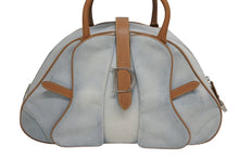 Load image into Gallery viewer, CHRISTIAN DIOR クリスチャンディオール ダブルサドルボウラーバッグ ハンドバッグ MA0031 デニム レザー ブルー ブラウン 美品 中古 4b010574