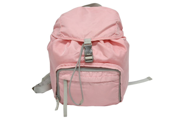 PRADA プラダ ナイロン トライアングルロゴ ロゴ金具 リュックサック ピンク グレー 美品 中古 4b010786