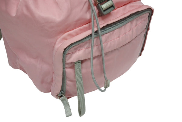 PRADA プラダ ナイロン トライアングルロゴ ロゴ金具 リュックサック ピンク グレー 美品 中古 4b010786