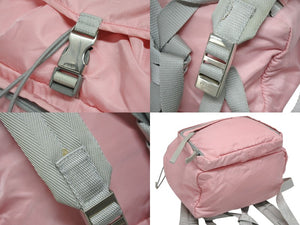PRADA プラダ ナイロン トライアングルロゴ ロゴ金具 リュックサック ピンク グレー 美品 中古 4b010786