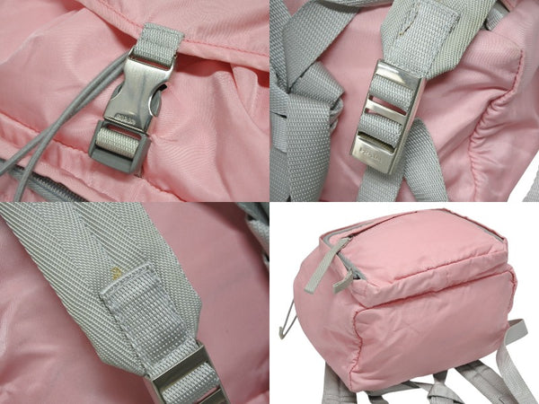 PRADA プラダ ナイロン トライアングルロゴ ロゴ金具 リュックサック ピンク グレー 美品 中古 4b010786